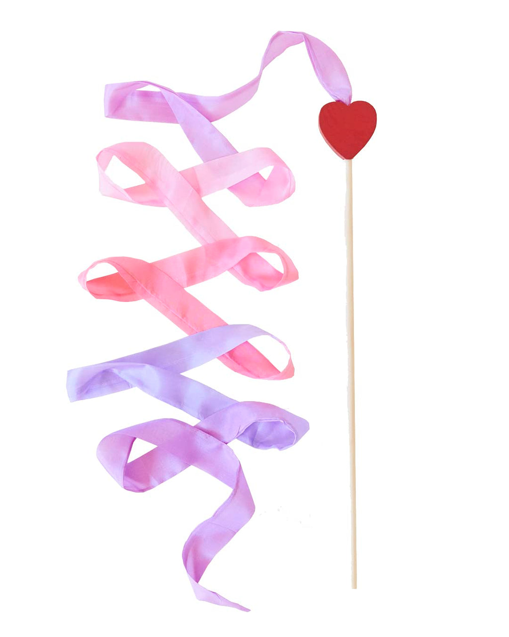 Sarah'S Silks - Heart Silk Streamer, Baltic Birch Wood, 100% Real Silk, 8-Foot Long 1-Inch Wide Ribbon Dancer Wand (2)