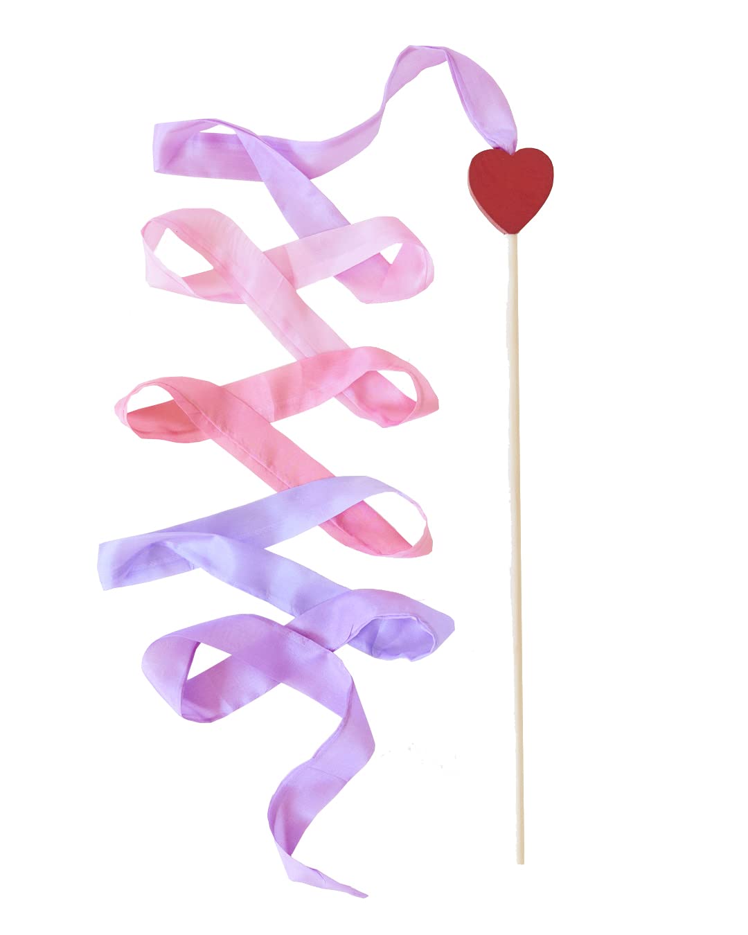 Sarah'S Silks - Heart Silk Streamer, Baltic Birch Wood, 100% Real Silk, 8-Foot Long 1-Inch Wide Ribbon Dancer Wand (2)