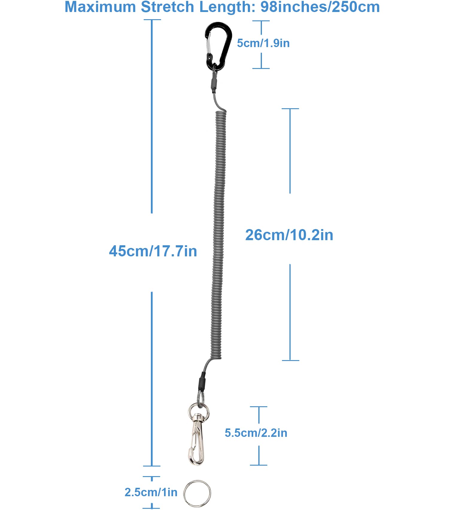 Lix&Rix Rotatable Stretchy Coil Lanyards For Fishing Equipmemt Kayak Paddle Tether Tools Leash,Black 3Pcs.