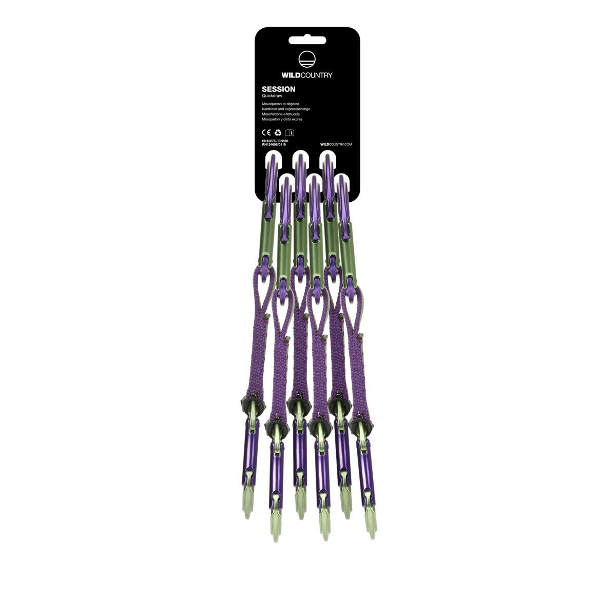 Wild Country Session Rock Climbing Quickdraw - Durable Quickdraw with Lightweight Aluminum Carabiners - Purple/Green - 6 x 12 cm