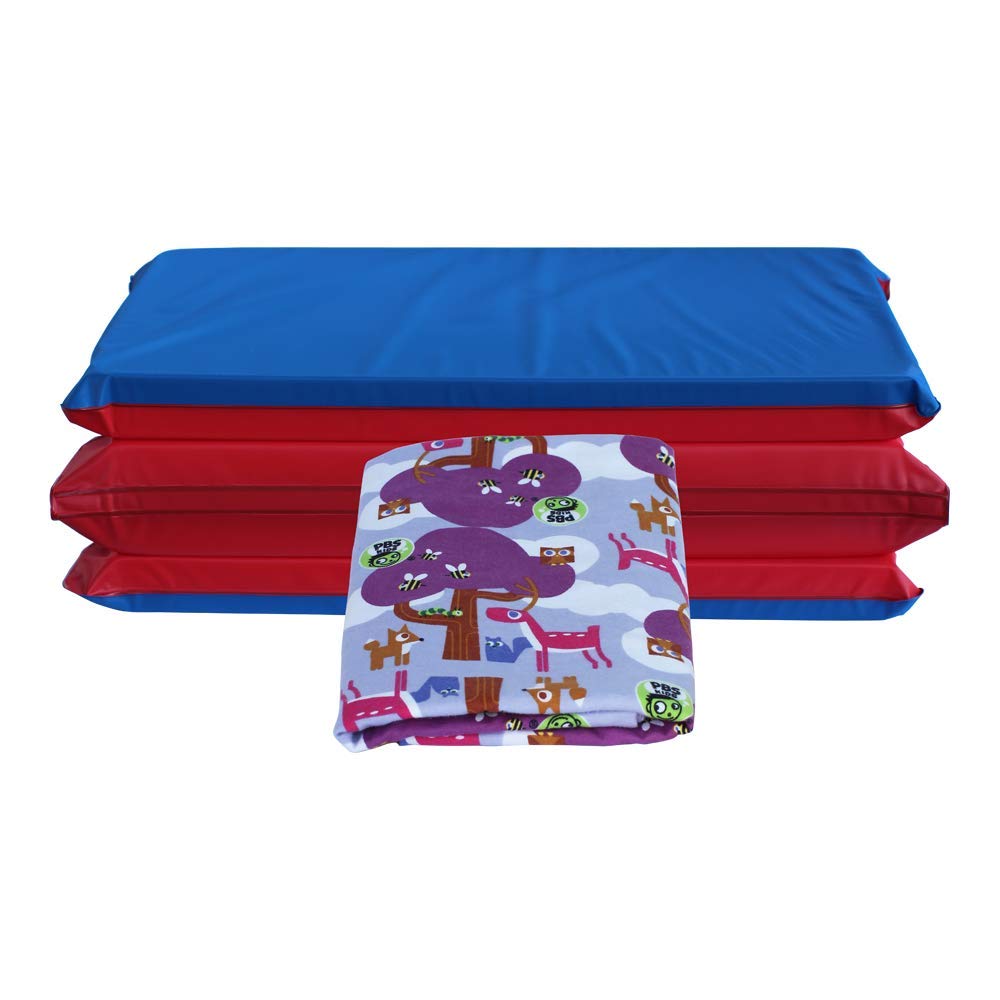 Kindermat 1.5'' Thick + Pbs Kids Kinderbundle - Washable Cover, Special Edition - Woodland Friends Design - Regular, Sheet Is 47