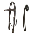 Tahoe Tack Barbwire Leather Western Hand Tooled Browband Headstall With Matching Split Reins, Mini, Mahogany