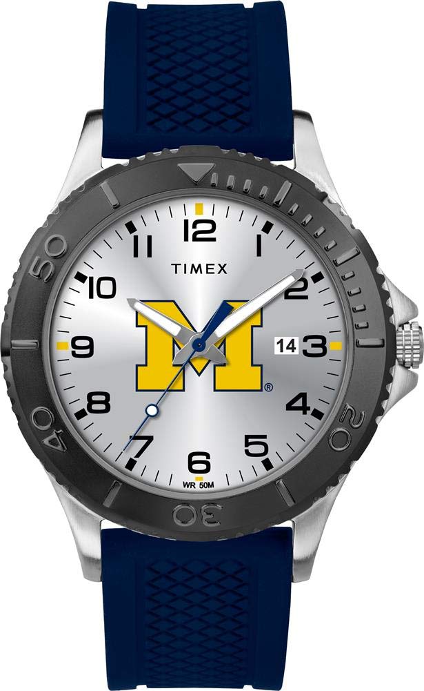 Timex Tribute Mens Collegiate Gamer 42mm Watch - Michigan Wolverines with Navy Silicone Strap