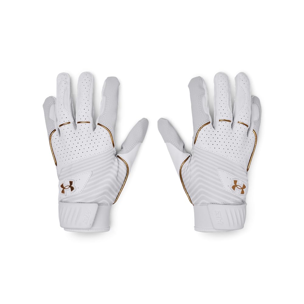 Under Armour Girls' Harper Baseball Gloves 24, (100) White/White/Metallic Gold, Medium
