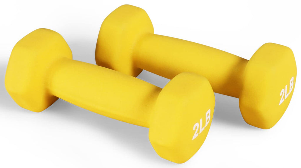 Fitvids Neoprene Dumbbell Hand Weights, Anti-Slip, Anti-Roll, Hex Shape Colorful, 2-Pound, Pair
