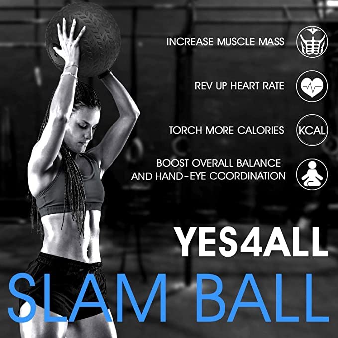 Yes4All 25 Lbs Slam Ball For Strength, Power Workout - Fitness Exercise Ball With Grip Tread & Durable Rubber Shell (25 Lbs, Bla