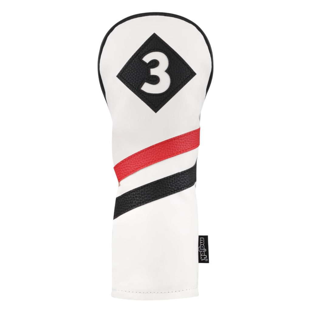 Majek Retro Golf Headcover White Red And Black Vintage Leather Style #3 Fairway Wood Head Cover Classic Look