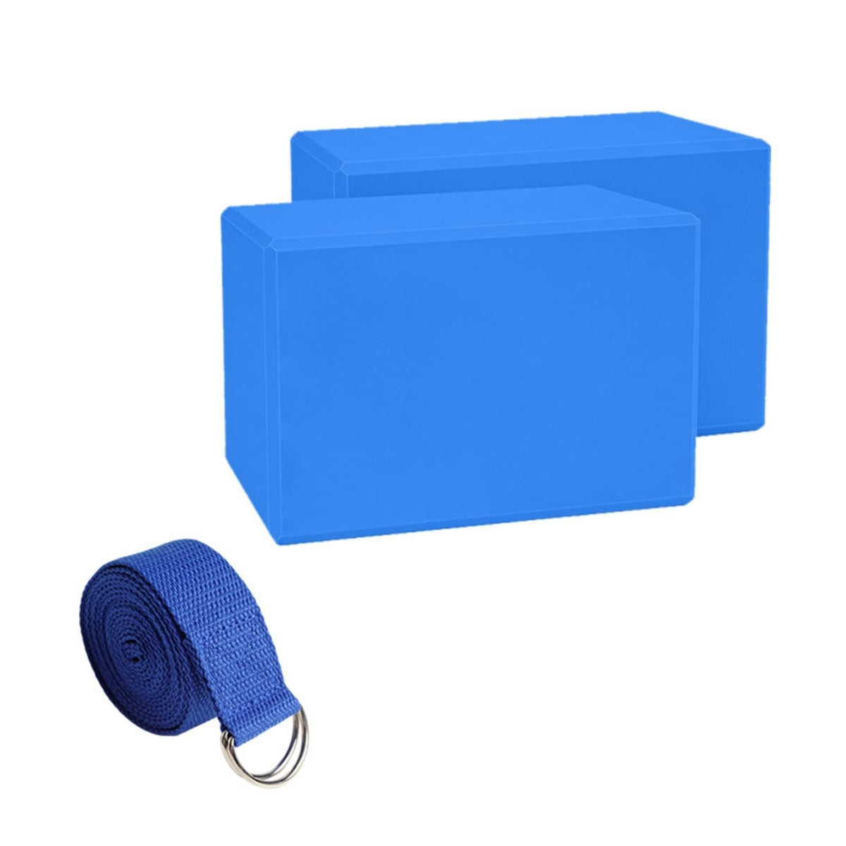 Stretching Blocks and Stretching Straps Set NonSlip for Beginners, Yogis, Home Gym, Travel 180G Blue