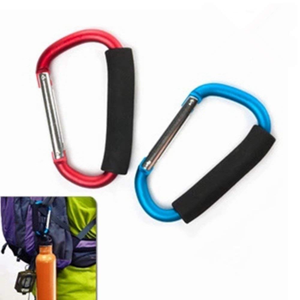 2X Carabiner Hook - 5.4'' Large Aluminum D-Style Carry Handle With Sponge For Shopping Bags Handbag Tote Stroller Carrying