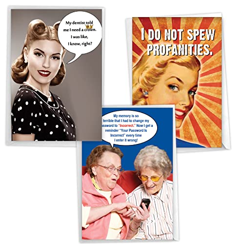 Nobleworks Assorted 3 Pack, Funny Naughty Retro Birthday Cards For Women With 5 X 7 Inch Envelopes (3 Designs, 1 Each) Laughing 