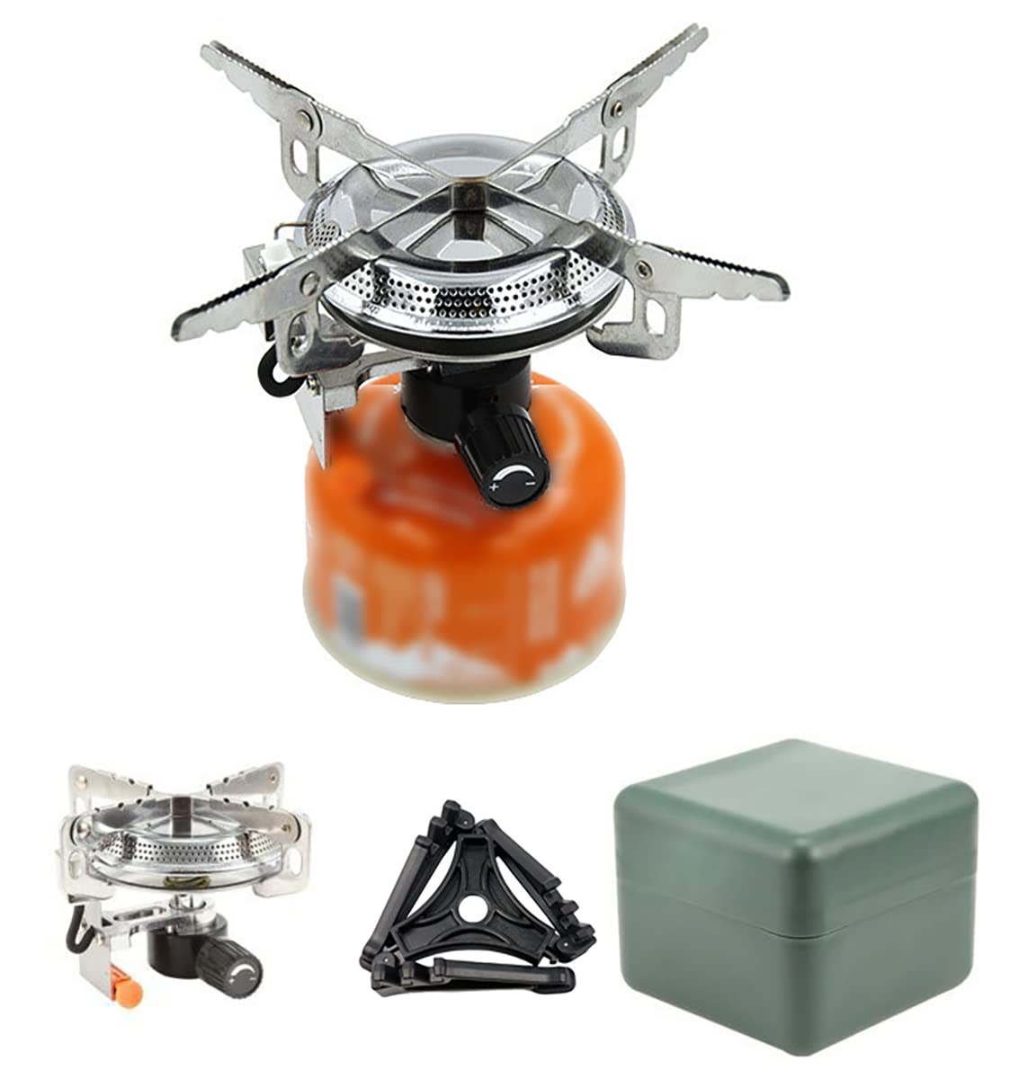 Dzrzvd Windproof Portable Backpacking Stove Burner With Piezo Ignition,Stove Adapter,Plastic Storage Box,Lightweight,Propane But