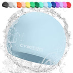 Cybgene Silicone Swim Cap, Unisex Swimming Cap For Women And Men, Bathing Cap Ideal For Short Medium Long Hair-Diamond Blue