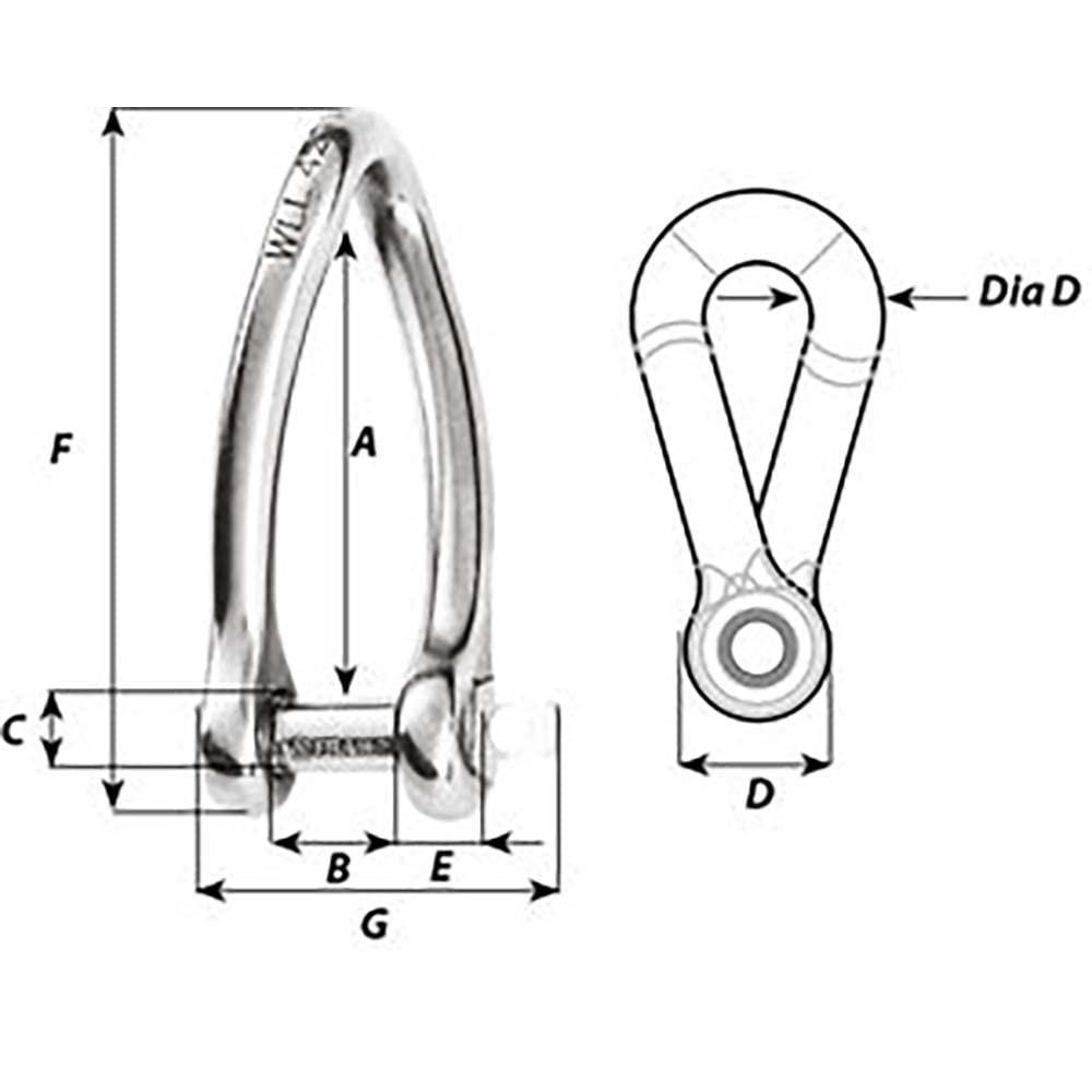 Wichard Captive Pin Twisted Shackle - Diameter 5Mm - 3/16''