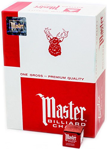 Master Billiard Fessional Billiards Chalk For Smooth, Even Coating On Cue Tippool Chalk, Pack Of 144 Cubes, Red, With Protective