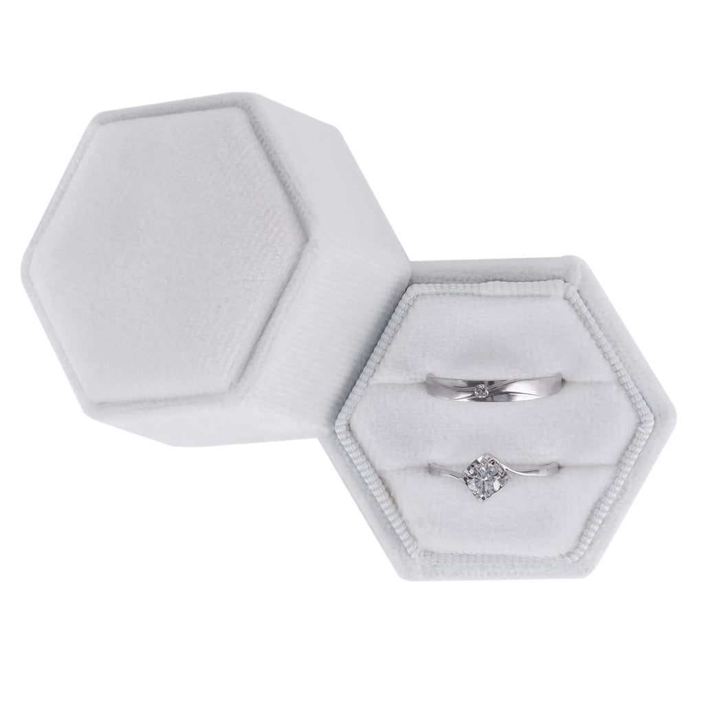 Smileshe Ring Box, Velvet Jewelry Boxes For Proposal Engagement Wedding Ceremony, Hexagon Mini Double Ring Slot Bearer Case With