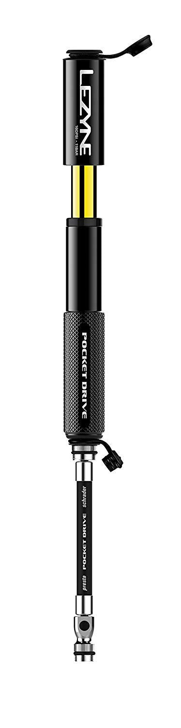 LEZYNE Pocket Drive Bicycle Hand Pump, High Pressure 160 PSI, Presta & Scharader Compatible, Bike Pump (Black)