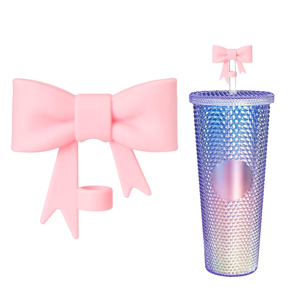 Bow Straw Covers Cap Compatible for Starbucks Cup Silicone Straw Topper for Regular Smaller Straws Diameter 6-8mm (Pink A 1 Piec