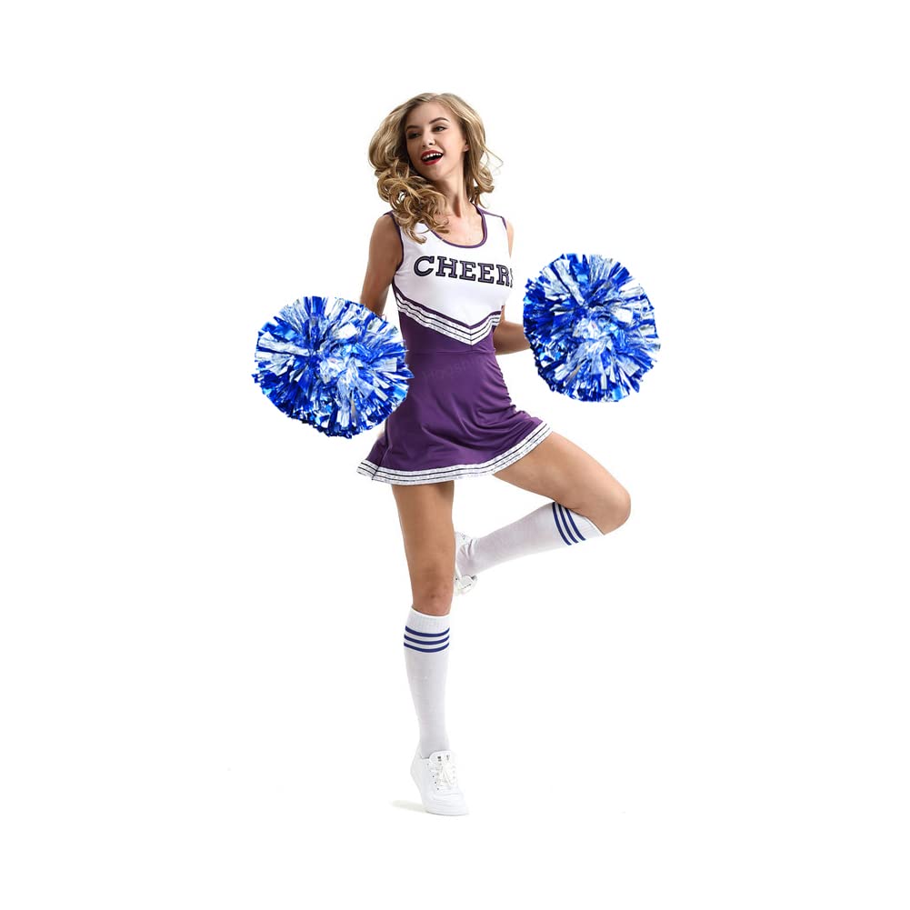 Hooshing 2 Pack Pom Poms Cheerleading Blue And Silver Pompoms With Baton Handle For Team Sports Spirit Dance Cheering