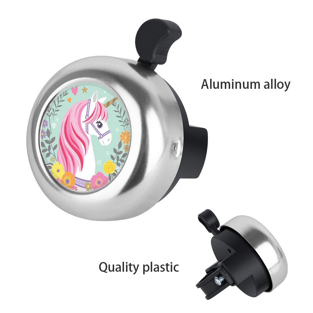 Mzelq Bicycle Bell Cute Clear Sound Adjustable Size Aluminum Bike Accessories Bell Ring For Girls Women Kids Adults (Unicorn)