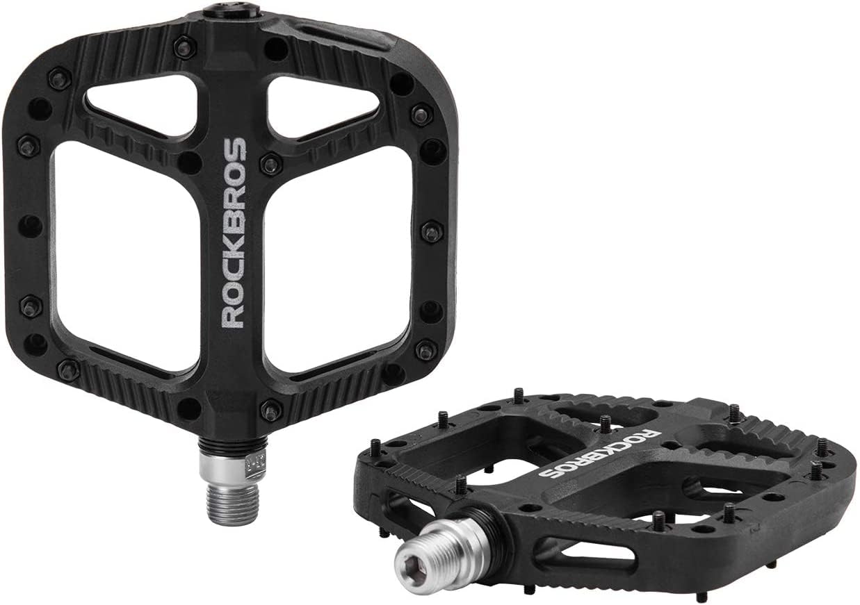 Rock Bros Mountain Bike Pedals Nylon Composite Bearing 9/16'' Mtb Bicycle Pedals With Wide Flat Platform Black