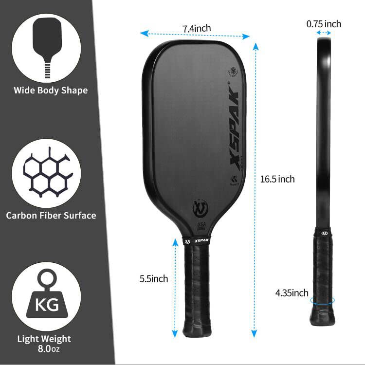 Xs Xspak Carbon Fiber Tournament Pickleball Paddle - Usapa Polypropylene Honeycomb Racket With Cushion Comfort Grip