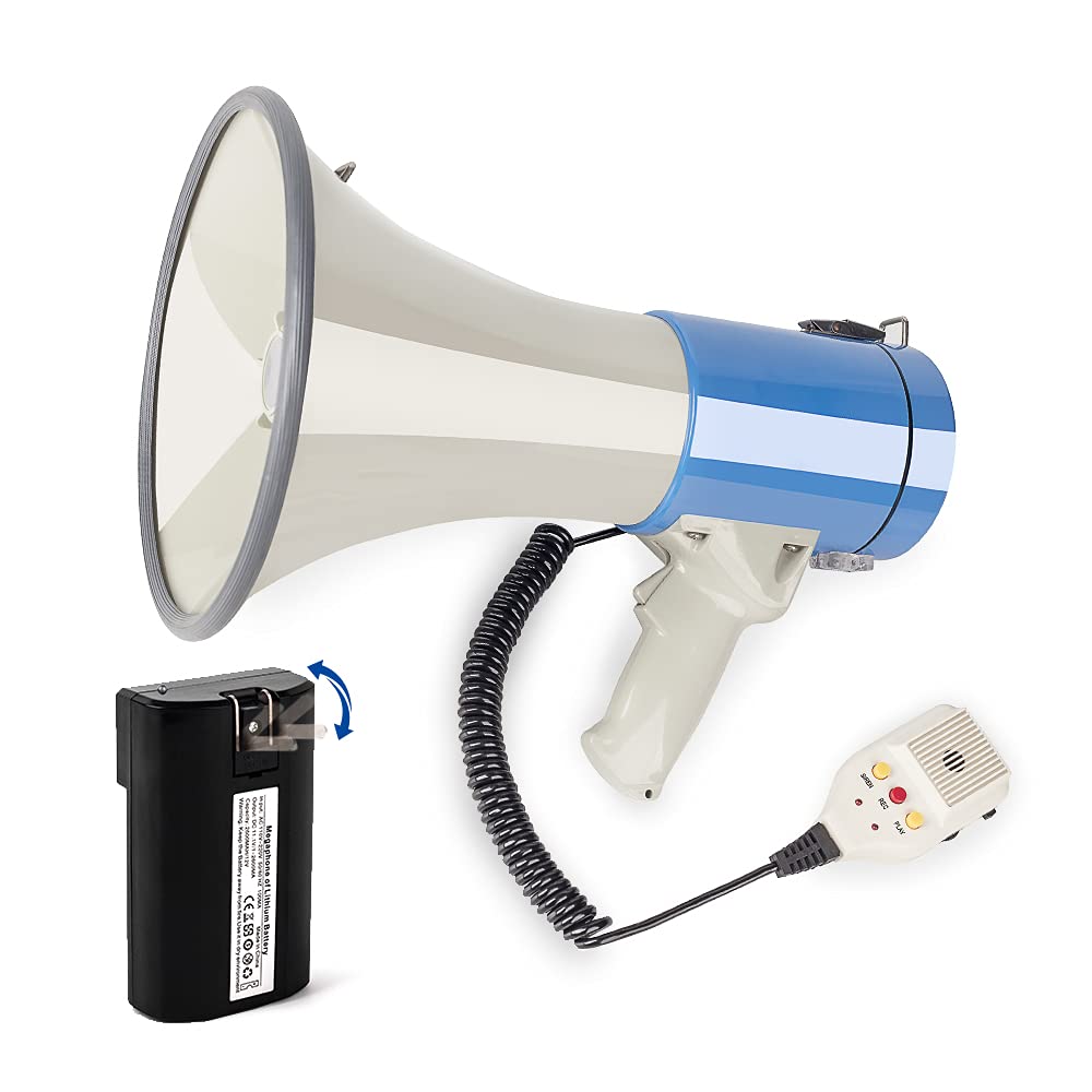 Mymealivos 50 Watt Megaphone Bullhorn Speaker With Siren, 240S Recording, Detachable Microphone & Strap