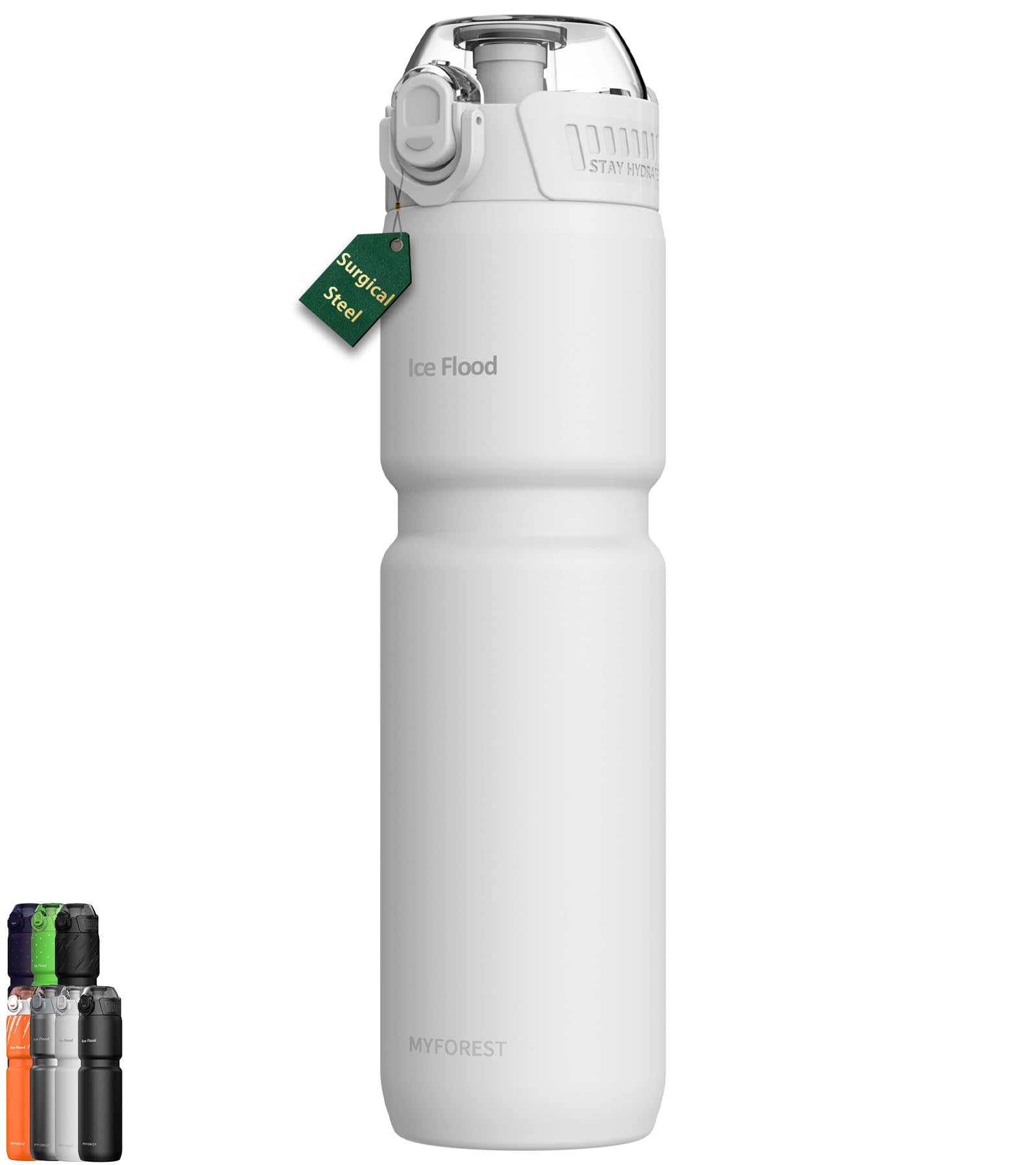 MYFOREST 24oz/700ml Insulated Cycling Water Bottle, Surgical Steel 18/10, Most Bike Cages Fit, Chug/Sip 2-in-1, Dishwasher-Safe,