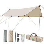 Yuewo 15?10Ft Camping Tarp With 2 * 7Ft Poles, Waterproof & Lightweight Tent Tarp, Rain Fly Sun Shelter, 210D Oxford Upf50+ Shel