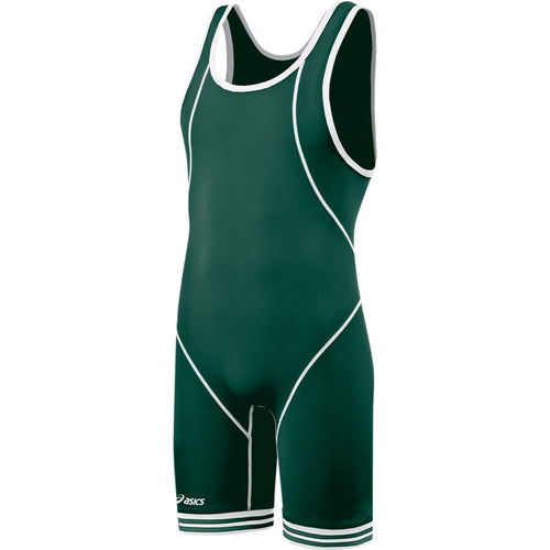 ASICS Men's Snap Down Wrestling Singlet, Forest/White, Small