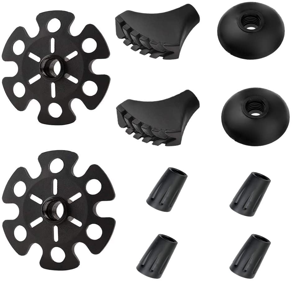 Hiking Walking Sticks Rubber Tips 10 Pack, Replacement Tips Protectors, Snow Baskets, Mud Baskets Set For Trekking Poles, Fits M