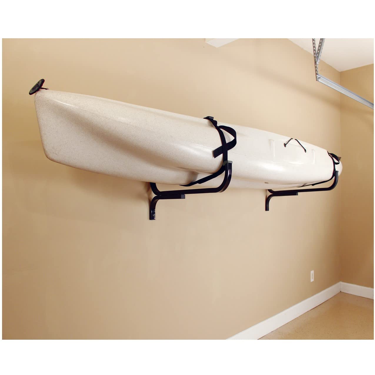 Suspenz Kayak Storage Rack, Wall Mount, Black Powder-Coated Steel, Canoe Hooks, Ideal For Storing Canoes, Large Kayaks, Paddle B