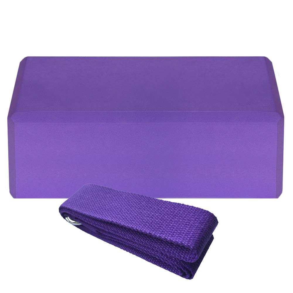 Decdeal 1pcs EVA Yoga Blocks 1pcs Cotton Yoga Strap Stability Blocks Yoga Strap Set for Yoga Pilates Meditation