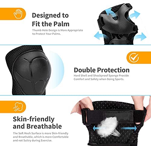 Rundong Kids/Youth Knee Pad Elbow Wrist Pads Guards Protective Gear Set, For Roller Skates,Cycling Bike,Skateboard,Inline Skatin