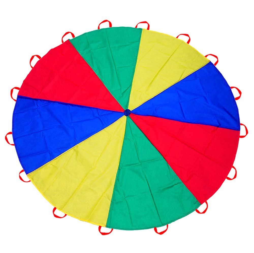 Amyese 10Ft Rainbow Parachute With 16 Handles For Kids Outdoor Party Games, Team Building Play Parachute Group Cooperative Team