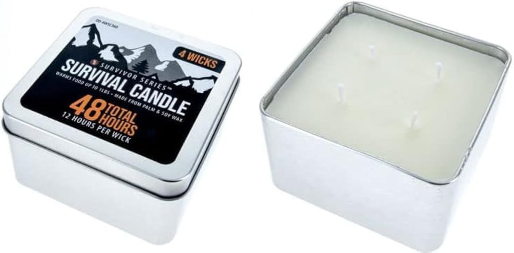 Se 4 Wicks Survival Candle In Tin Box, 48 Total Hours/12 Hours Per Wick Top Layer Soy Wax, Great Light Source Gear For Survival,