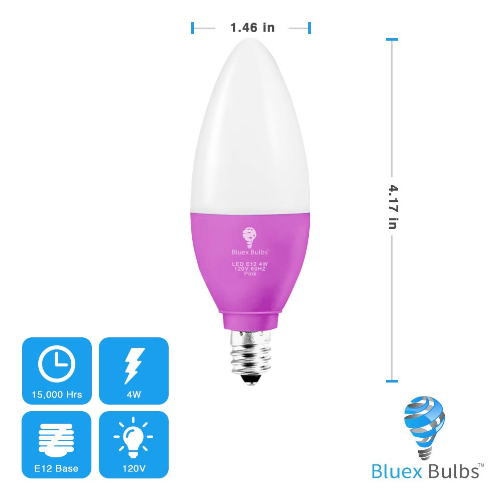 2 Pack Bluex Led Candle Pink Light Bulb - 4W (40Watt Equivalent) - E12 Base Pink Led Pink Bulb, Party Decoration, Porch, Home Li