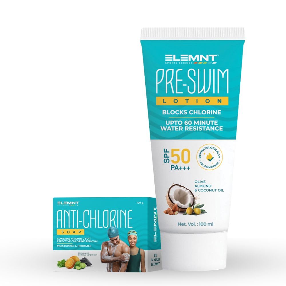 Elemnt Swim Skincare Combo - Pre Swim Body Lotion Spf 50 (50Ml) & Post Swim Shower Gel (200Ml) | Before & After Swimming Chlorin