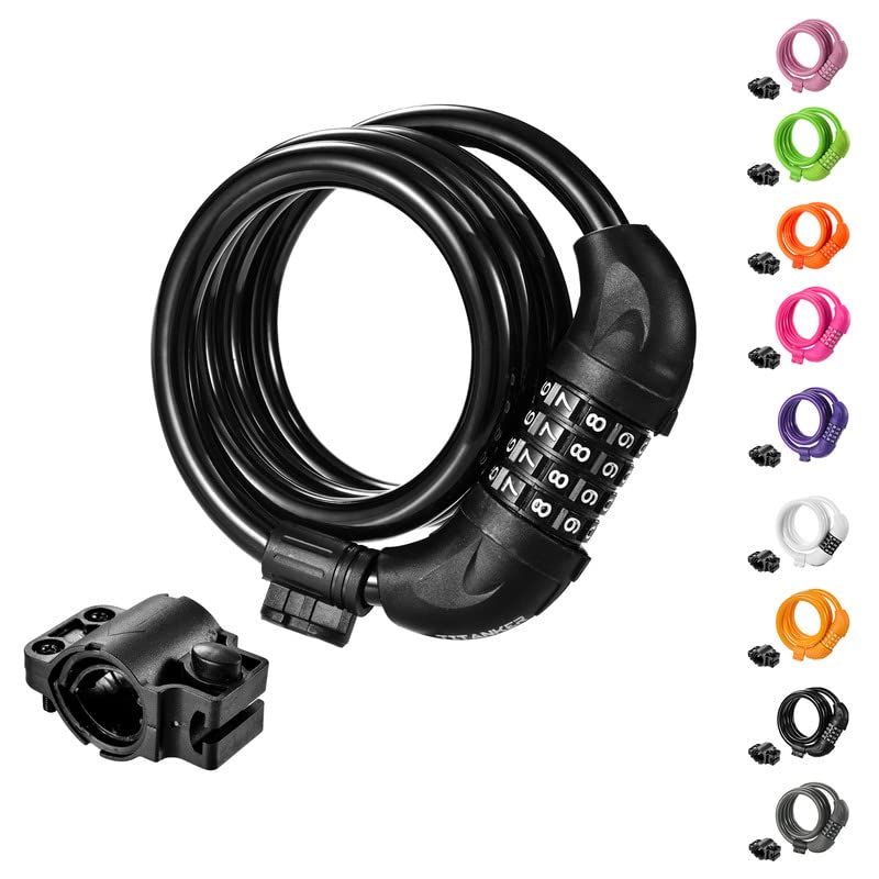 Titanker Bike Cable Lock, Bike Locks Cable 4 Feet Coiled Secure Resettable Combination Bike Lock With Mounting Bracket 1/2 Inch