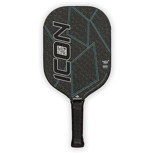 Diadem Icon Pickleball Paddle (Black, Lite, 77Oz)  Graphite Carbon Fiber, Honeycomb Core, Fiberglass Face, Ultra Sleek Edge Guar