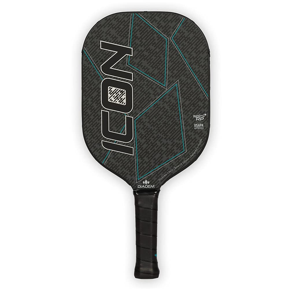 Diadem Icon Pickleball Paddle (Black, Lite, 77Oz)  Graphite Carbon Fiber, Honeycomb Core, Fiberglass Face, Ultra Sleek Edge Guar