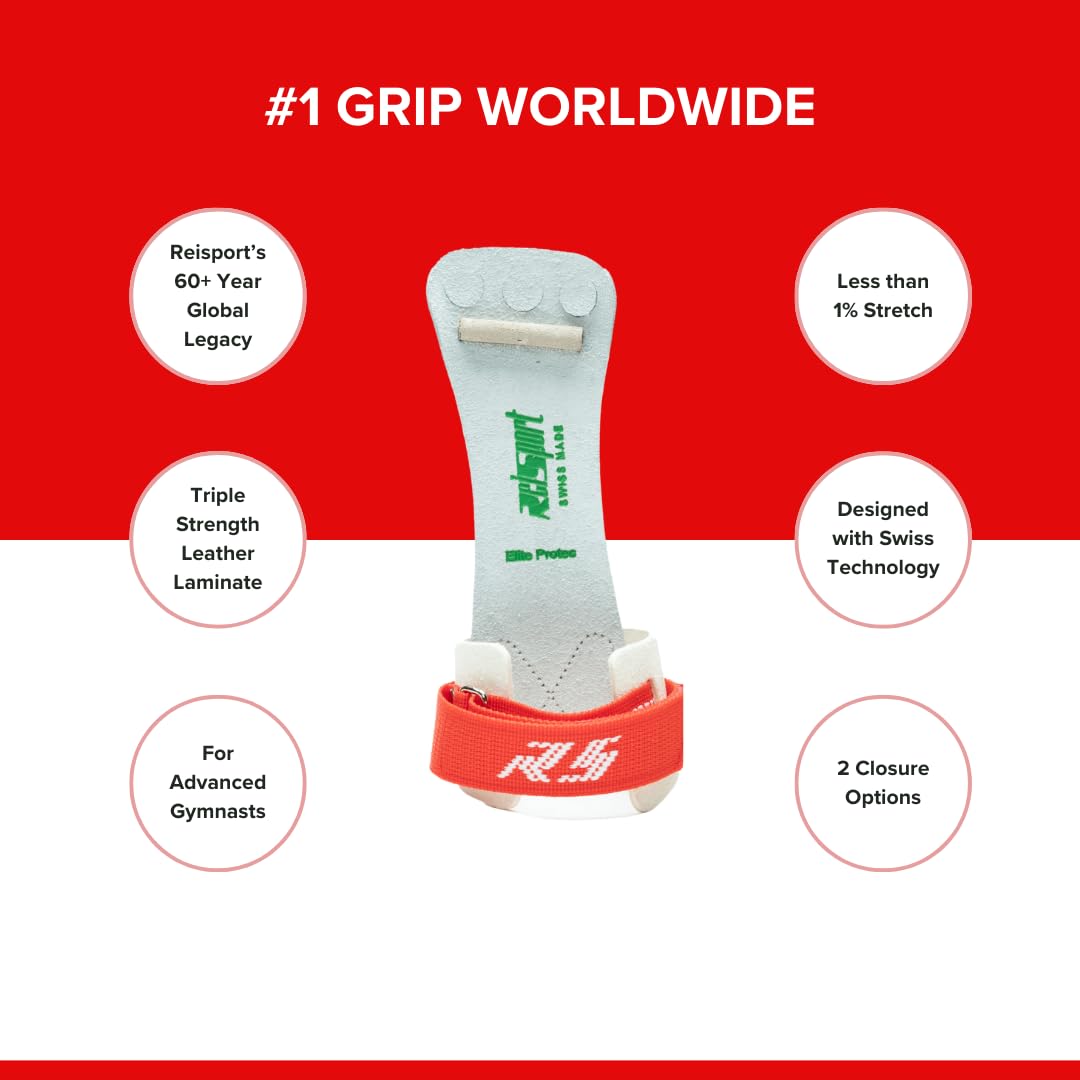 Reisport Mens Protec Elite Hook & Loop High Bar Grips, X-Small, Small, Medium, Large, Men And Boys Gymnastics Training, Triple S