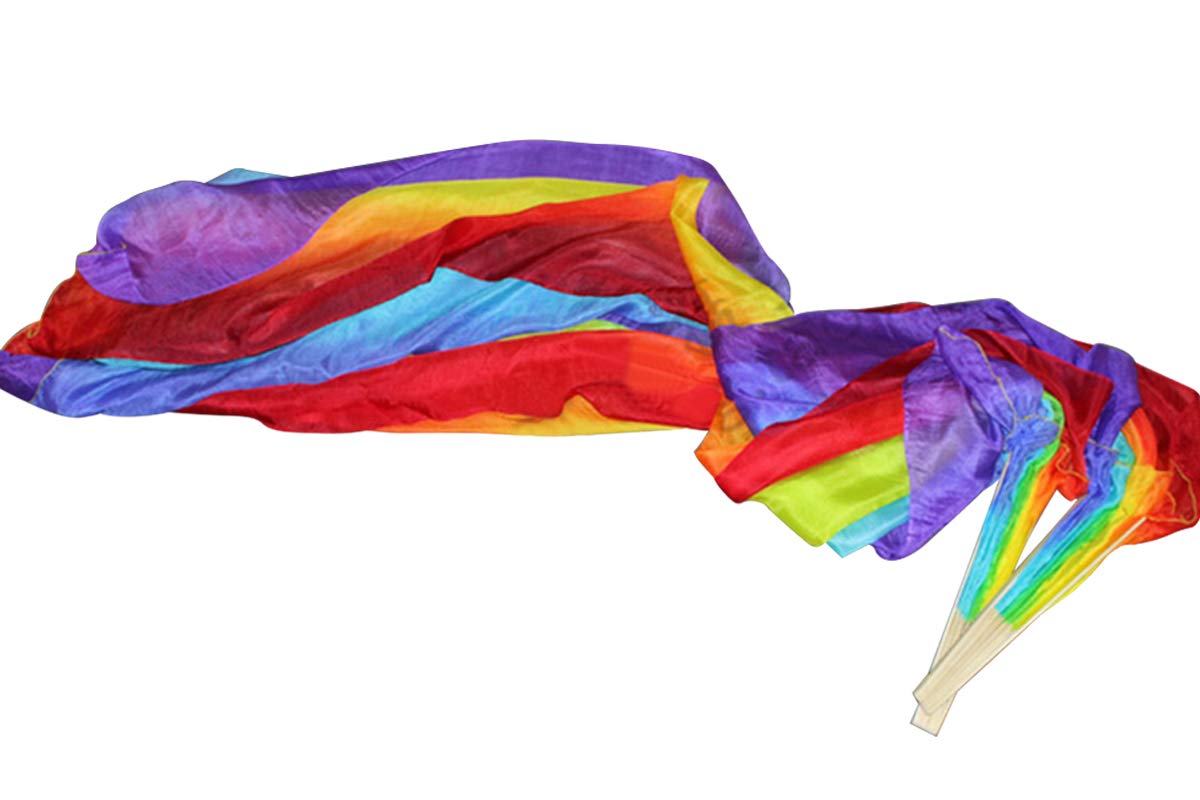 Kikigoal 1 Pair(Leftright) Women Real Silk Belly Dance Fan Veil, Length 180Cm Width 90Cm (Gradual Purple)