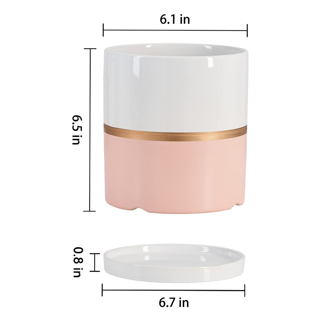 Ekirlin 6 Inch Plant Pot - Ceramic Flower Planters Indoor - Modern Succulents Containers With Drain Hole Saucer, Decorate Home,