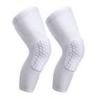 Pisiqi Knee Compression Pads Long Leg Sleeve Brace Protection For Basketball, Football & Volleyball (2 Sleeves) (White, L)