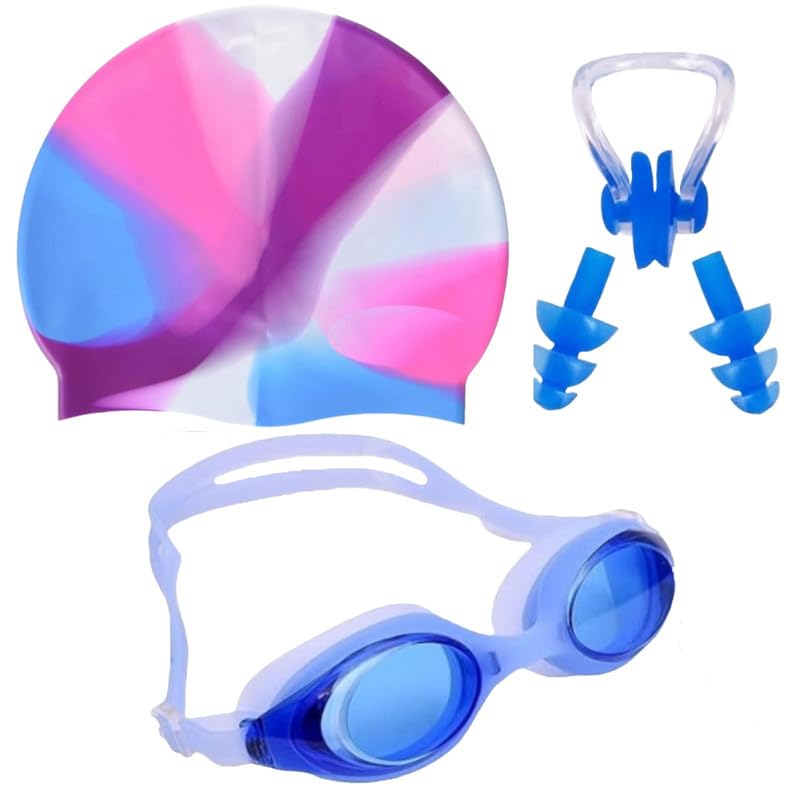 Lebami Swimming Kit For Unisex Adults & Kids | Goggles, Swim Cap, Nose Clip, Ear Plugs | Accessories For Swimming, Water Sports(