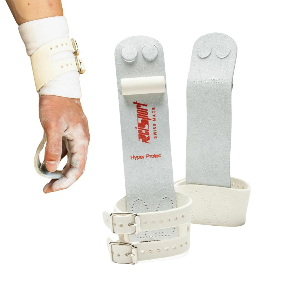 Reisport Mens Protec Hyper Buckle Ring Grips, Small, Medium, Large, Gymnastic Grips, Triple Strength Leather With Kevlar, Less S