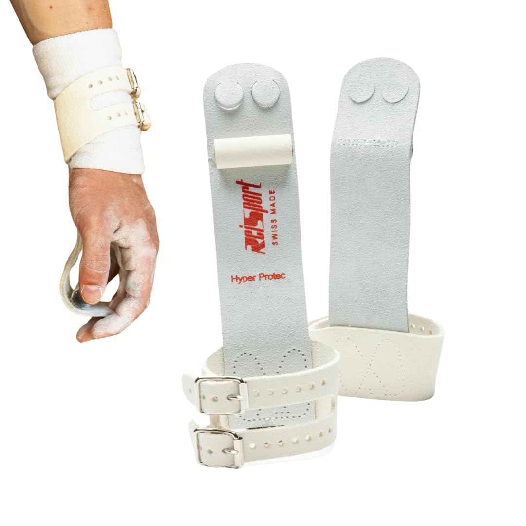 Reisport Mens Protec Hyper Buckle Ring Grips, Small, Medium, Large, Gymnastic Grips, Triple Strength Leather With Kevlar, Less S