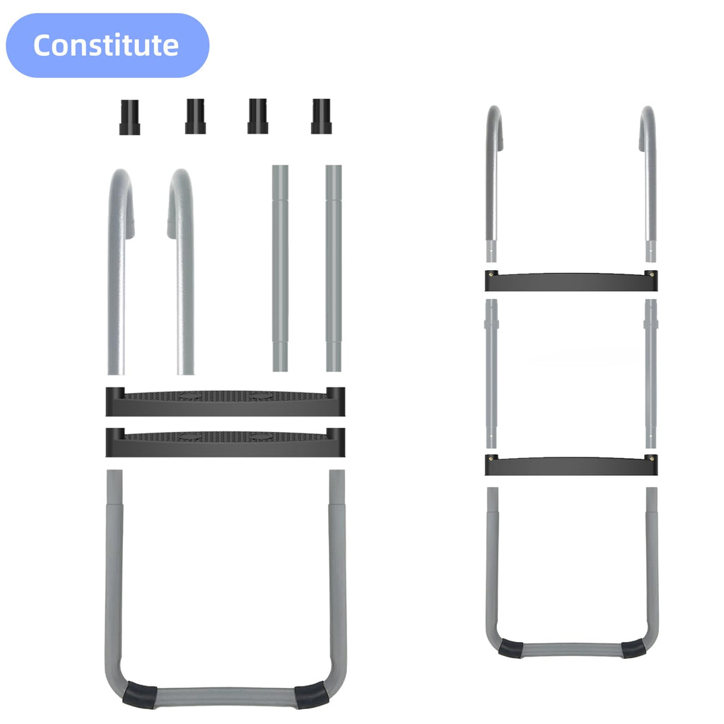 Gardenature Trampoline Ladder 2 Steps Wide Step Climbing Ladder Silver Trampoline Replacement Accessories Parts For Kids Childre
