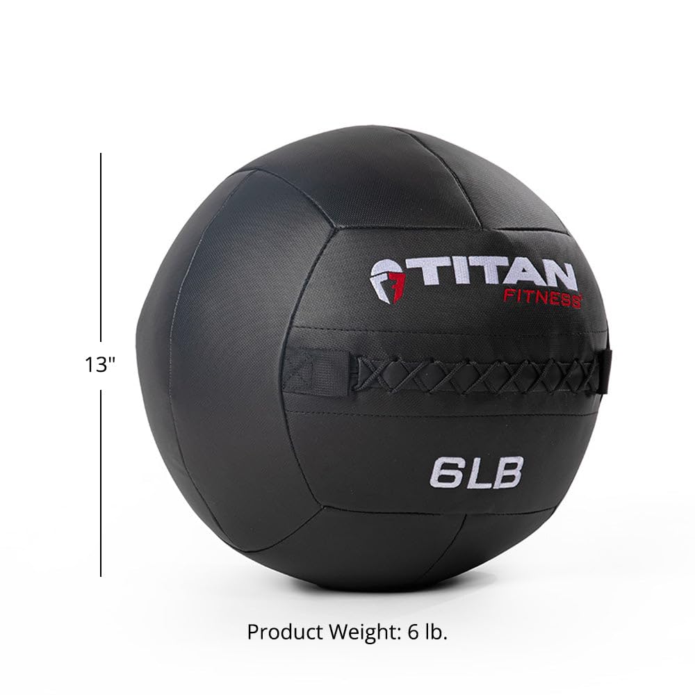 Titan Fitness 6 Lb Soft Shell Medicine Wall Ball With Poly-Composite Laminate Cross Texture Non-Slip Grip For Throwing, Core Str