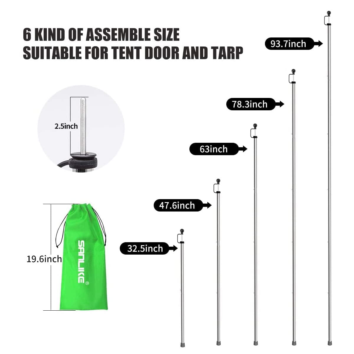 San Like Tent Poles For Tarp, 90 In Tarp Poles Set Of 4, Tent Poles Replacement, Telescoping Pole, Canopy Poles, Camping Poles F
